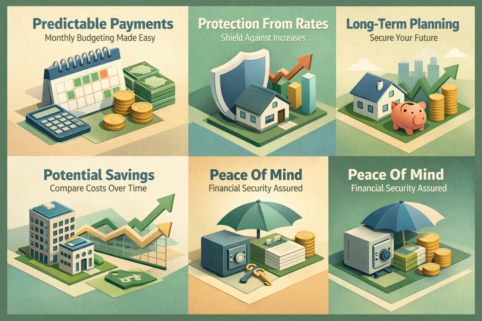 Infographic showing benefits of refinancing ARM to fixed rate including predictable payments, protection from rates, and long-term planning.