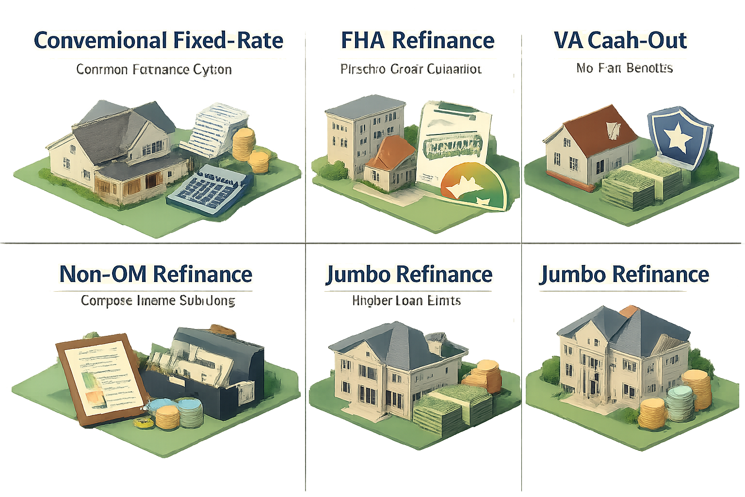 Infographic showing refinancing options for ARM mortgages including Conventional Fixed-Rate, FHA, VA, Non-QM, and Jumbo options.