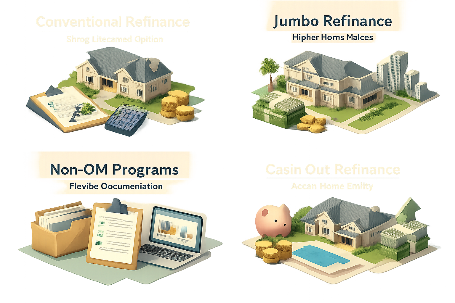 Infographic showing refinancing options: Conventional, Jumbo, Non-QM, and Cash-Out Refinance pathways for ARM mortgages.