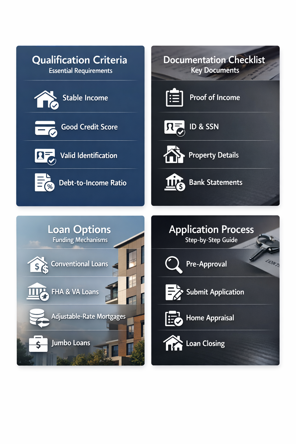 Visual guide for business expansion loans covering qualification criteria, documentation checklist, loan options, and application process.