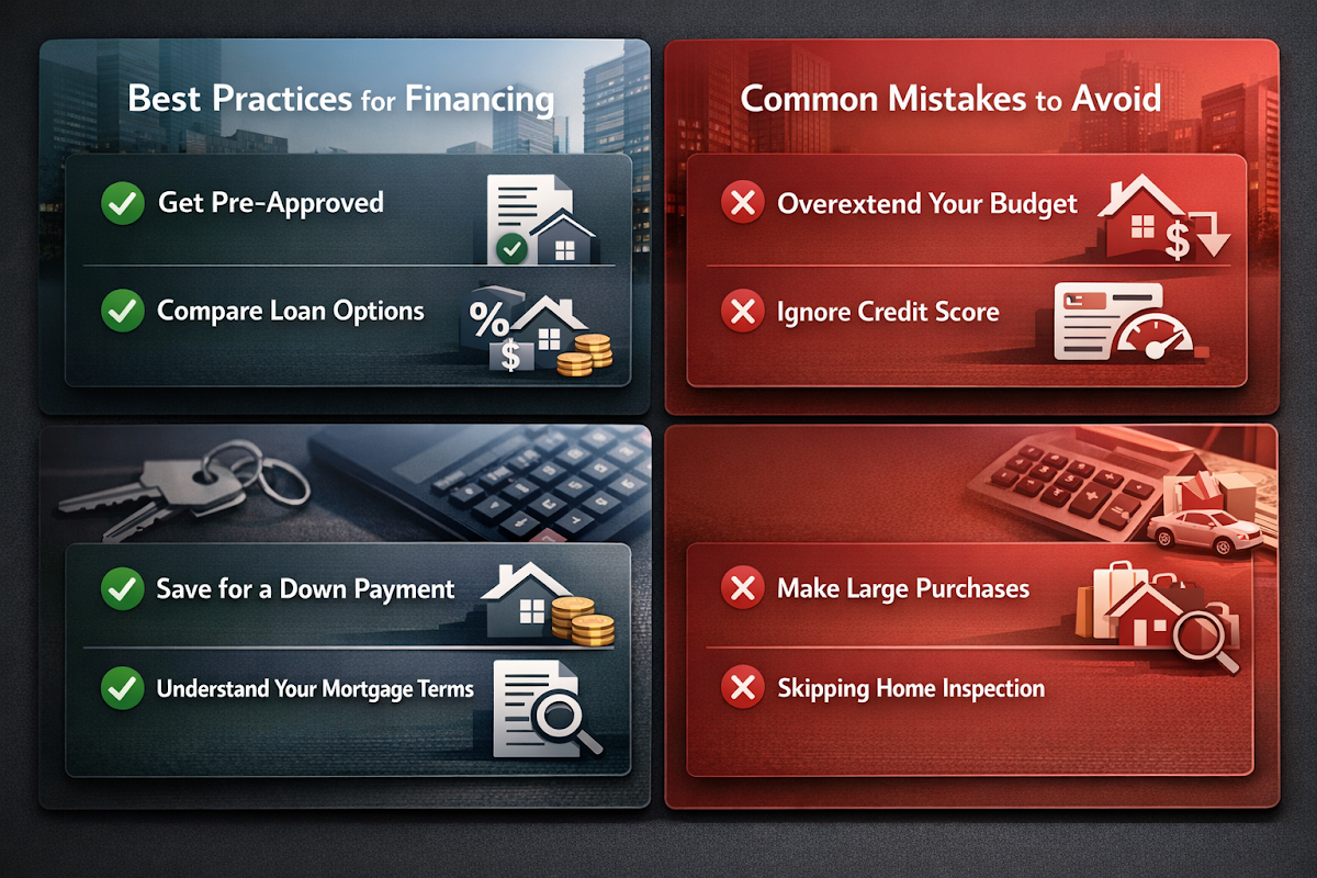 Visual guide on do's and don'ts for business acquisition financing, highlighting best practices and common mistakes.