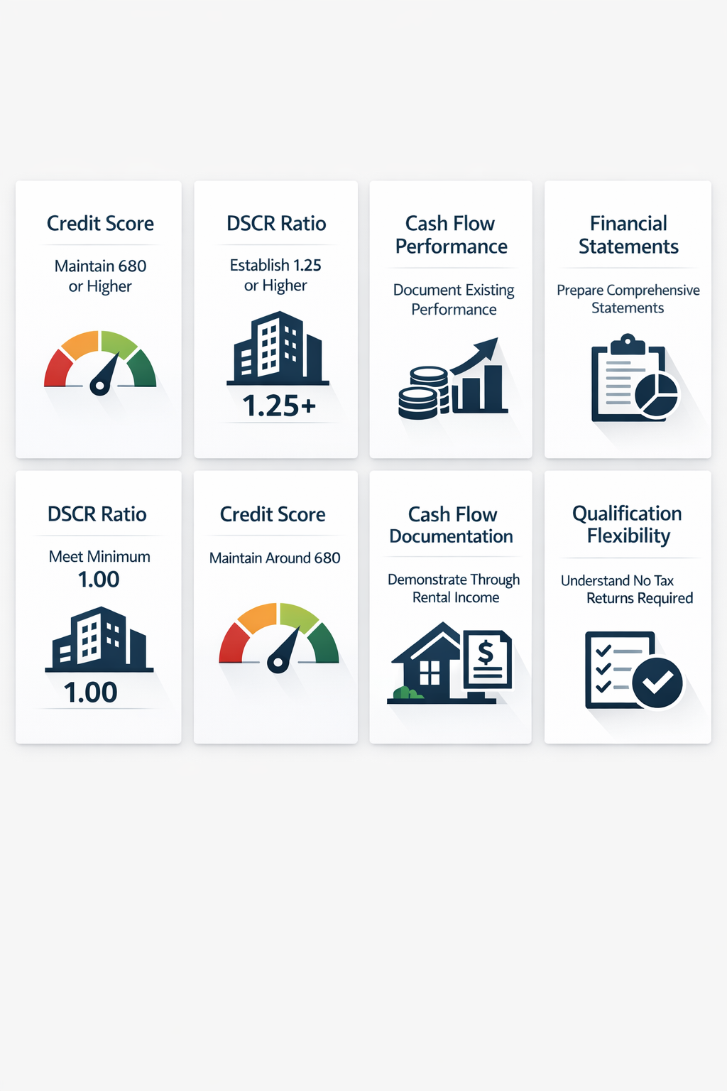 Checklist for pre-expansion financial requirements including credit score, DSCR ratio, cash flow performance, and financial statements.