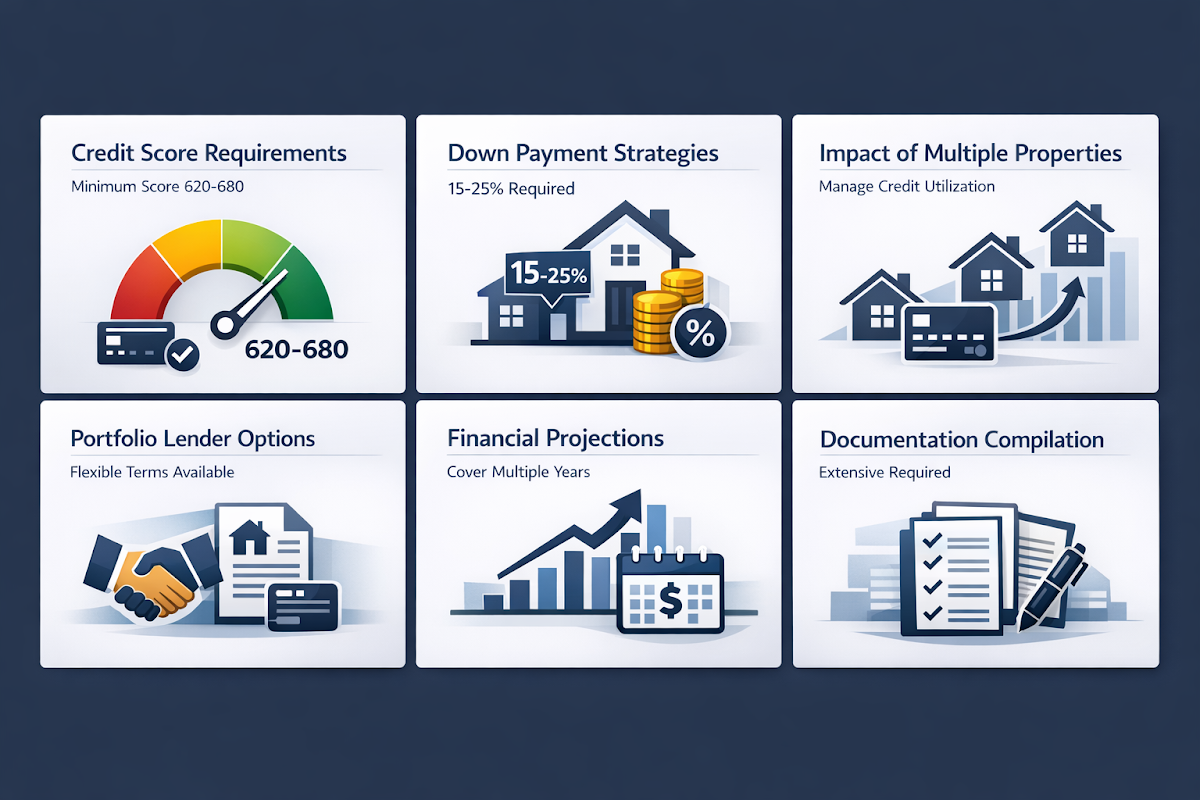 Visualizing credit score requirements, down payment strategies, and financing options for real estate investors.