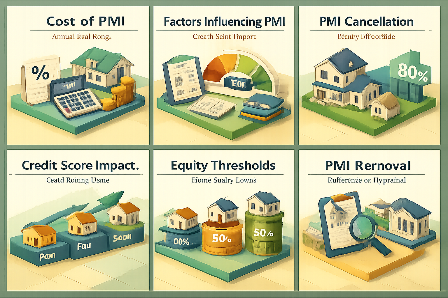 Infographic on PMI costs, influencing factors, and cancellation options for conventional loans with 5% down payment.
