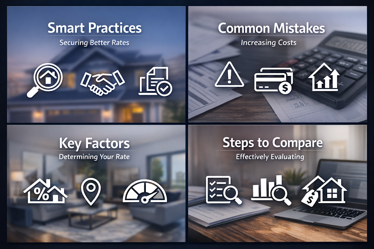 Infographic showing smart practices, common mistakes, key factors, and steps to compare home equity loan rates effectively.