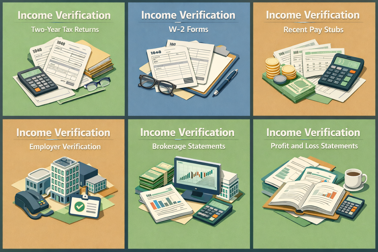 Infographic showing income verification documents needed for jumbo loan applications including tax returns and W-2 forms.