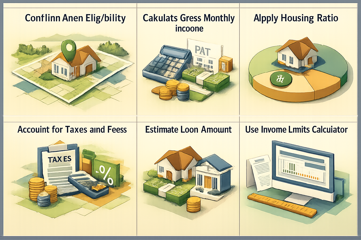 Step-by-step guide to calculate affordability for USDA loans, covering area eligibility, income calculation, housing ratio, and more.