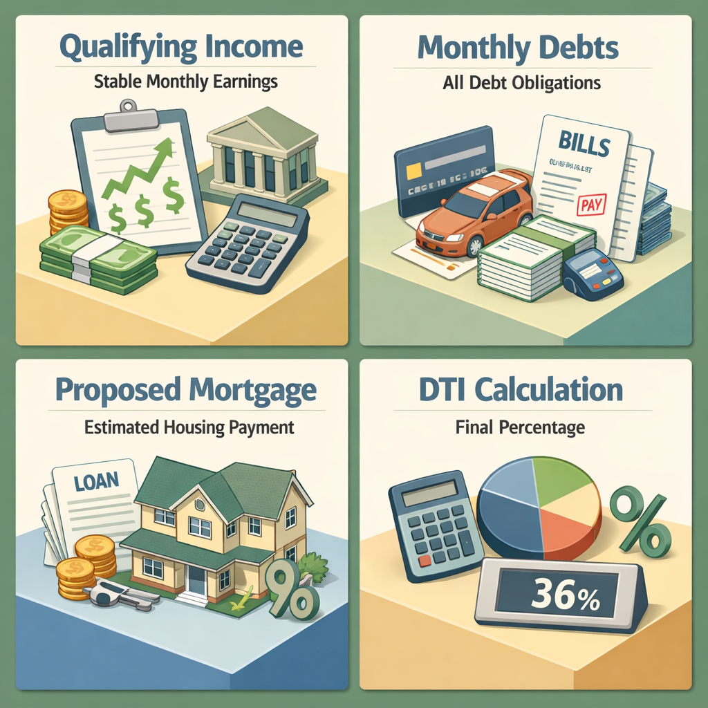 Step-by-step guide on calculating DTI with severance pay and student loan deferment, covering income, debts, mortgage payment, and DTI percentage.