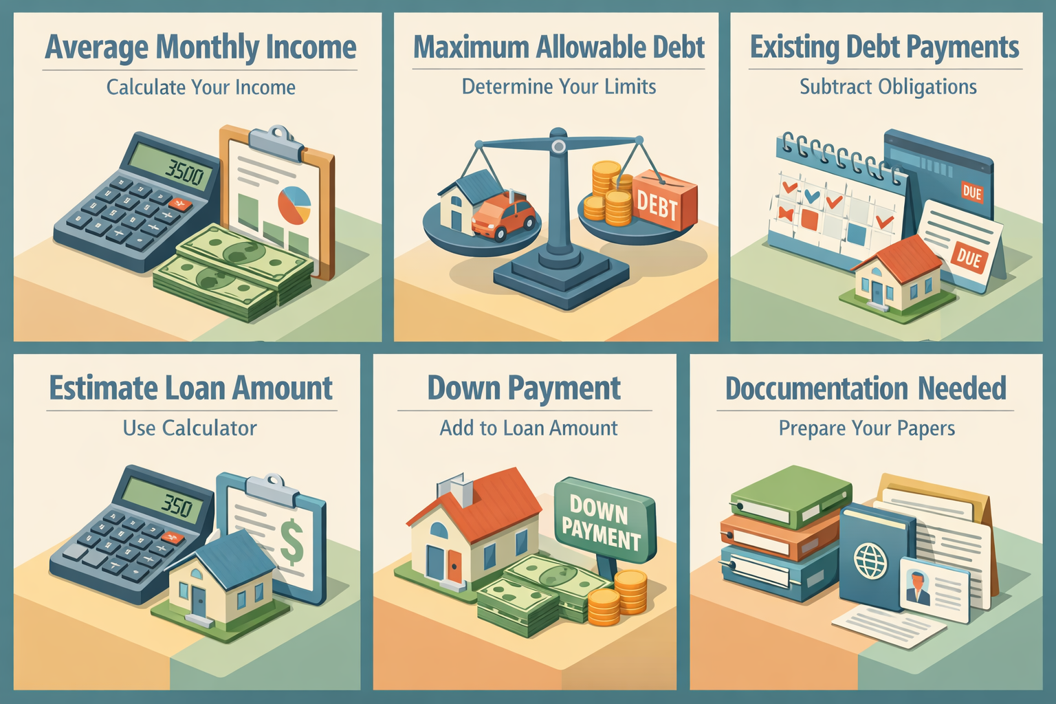 Infographic detailing steps to calculate jumbo mortgage affordability including income, debt, loan amount, and documentation.