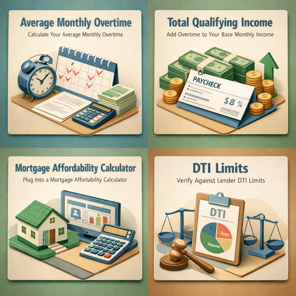 Step-by-step guide for using a jumbo mortgage calculator with overtime income including average overtime and DTI limits.