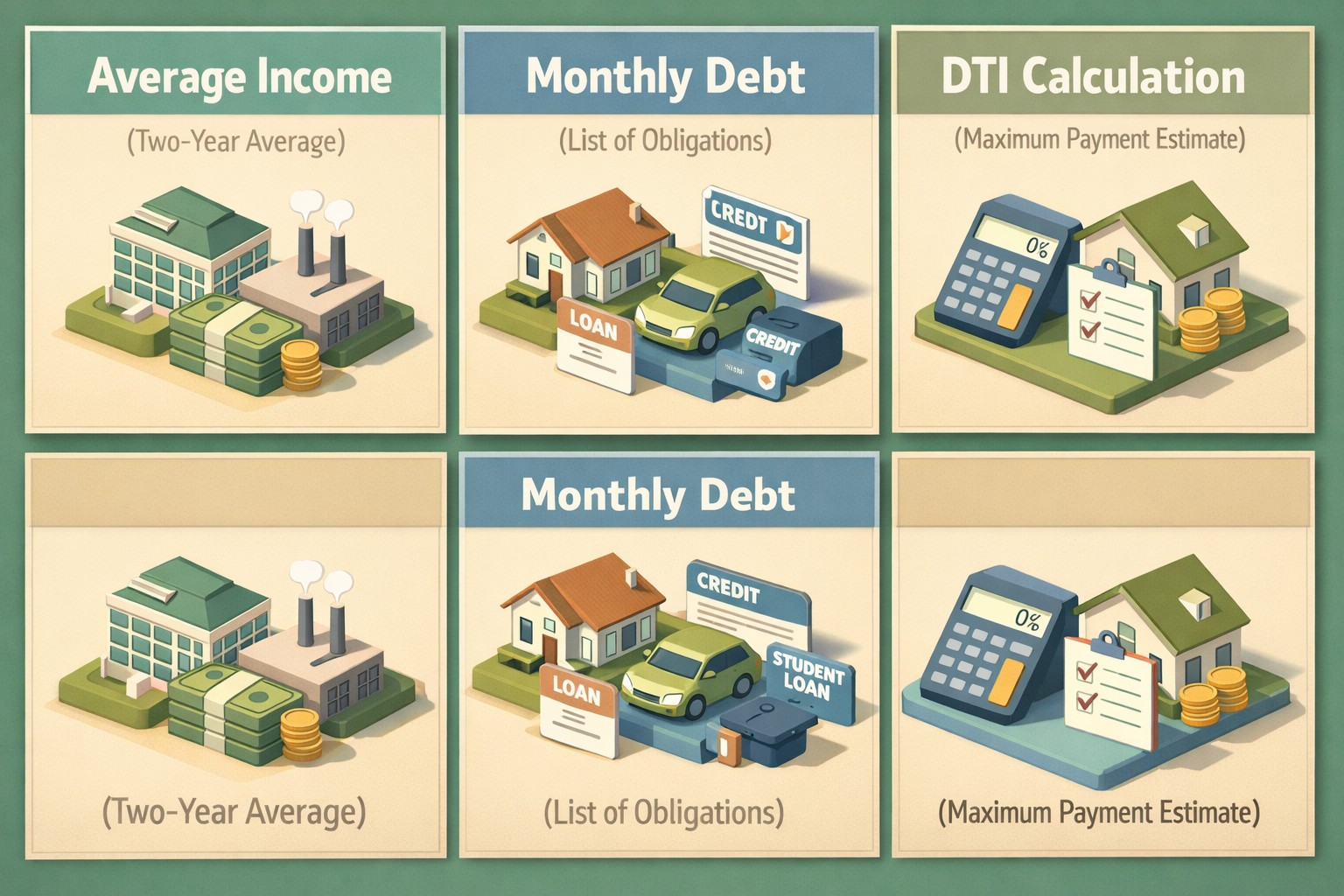 Steps to calculate mortgage affordability for commission earners including income averaging, debt load, and DTI calculation.