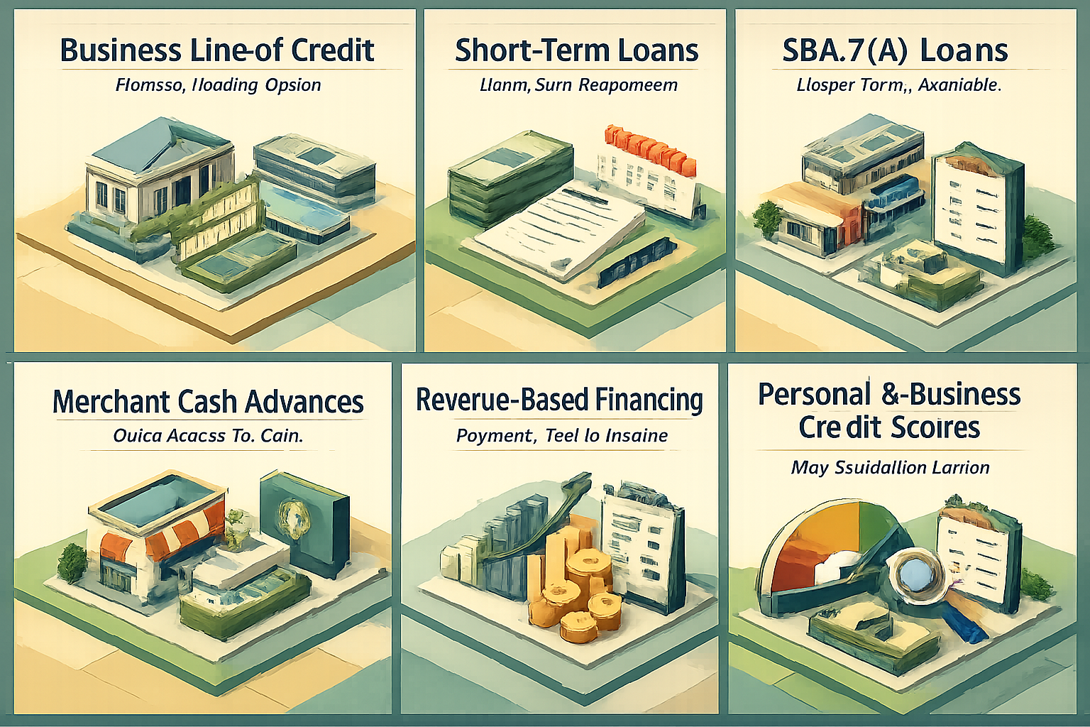Infographic showing types of working capital loans for seasonal boat rental businesses including credit lines and SBA loans.