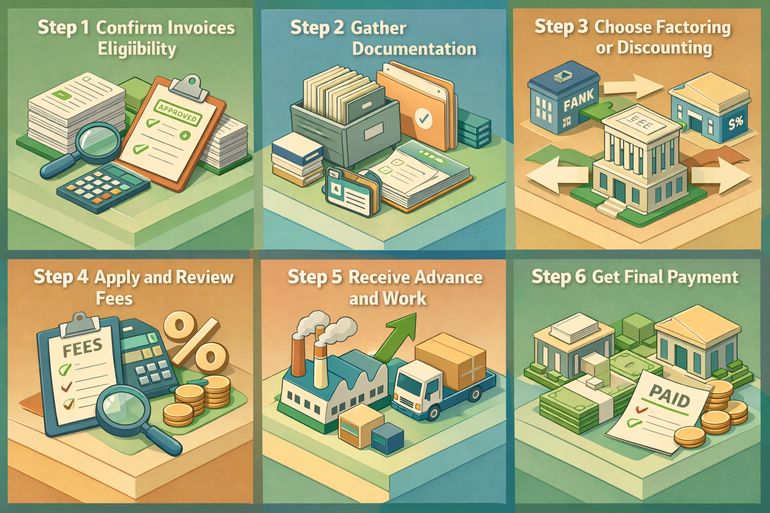 Step-by-step guide for freelance graphic designers on getting invoice financing with key steps and requirements listed.