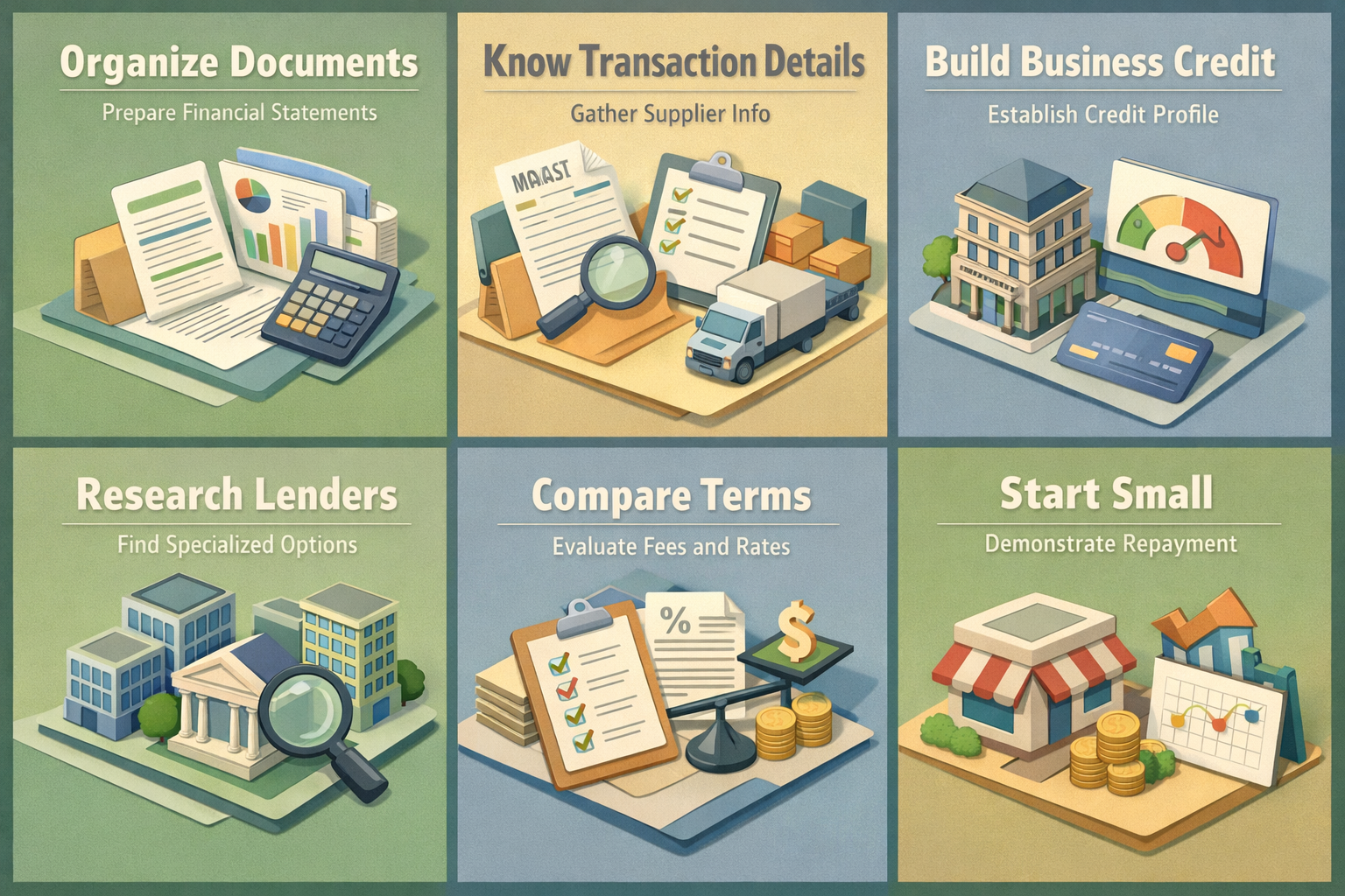 Steps to get trade financing for small electronics importers including organizing documents and comparing lender terms.