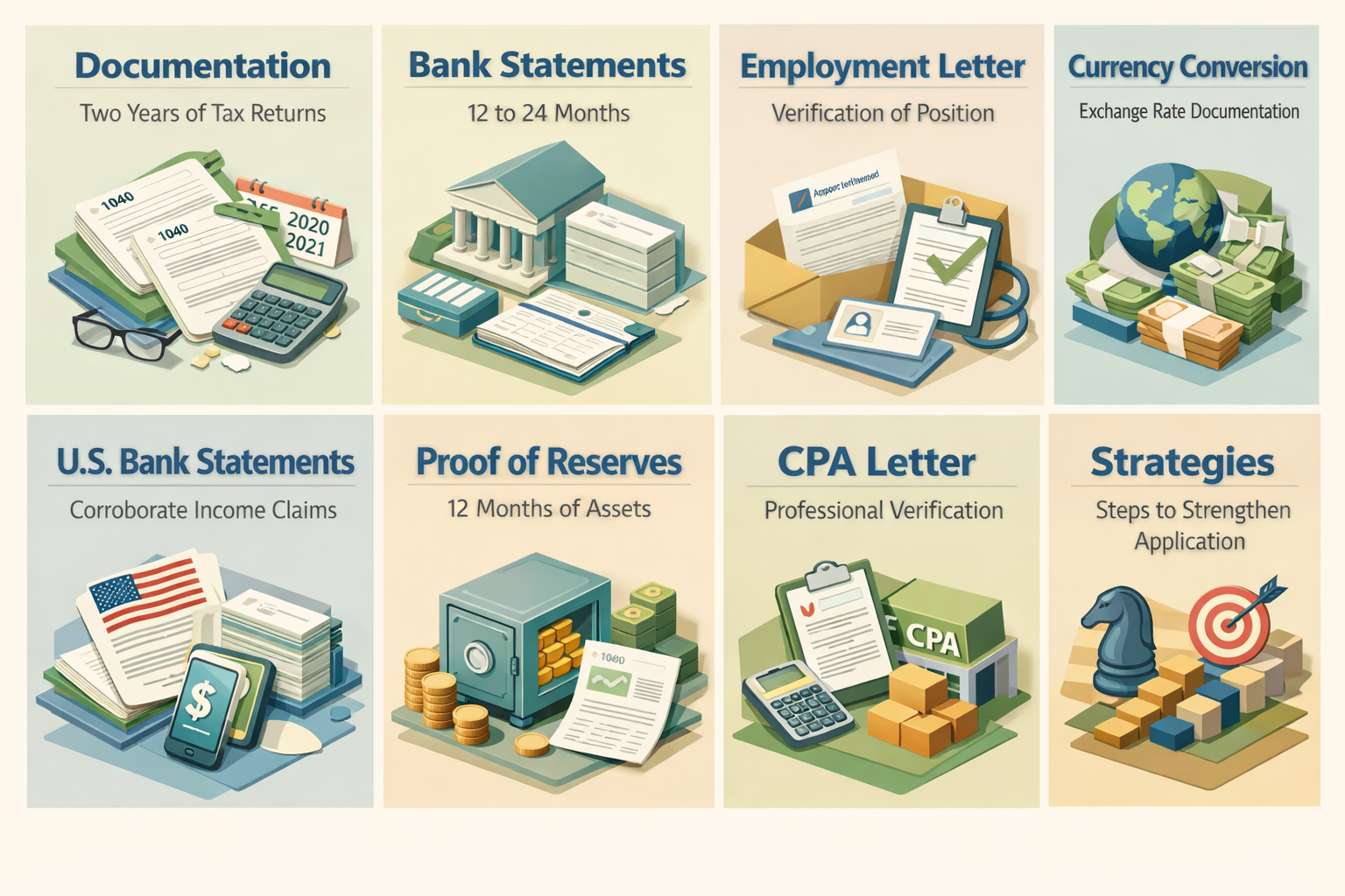 Infographic showing documentation needed for jumbo loans including tax returns, bank statements, and employment verification.