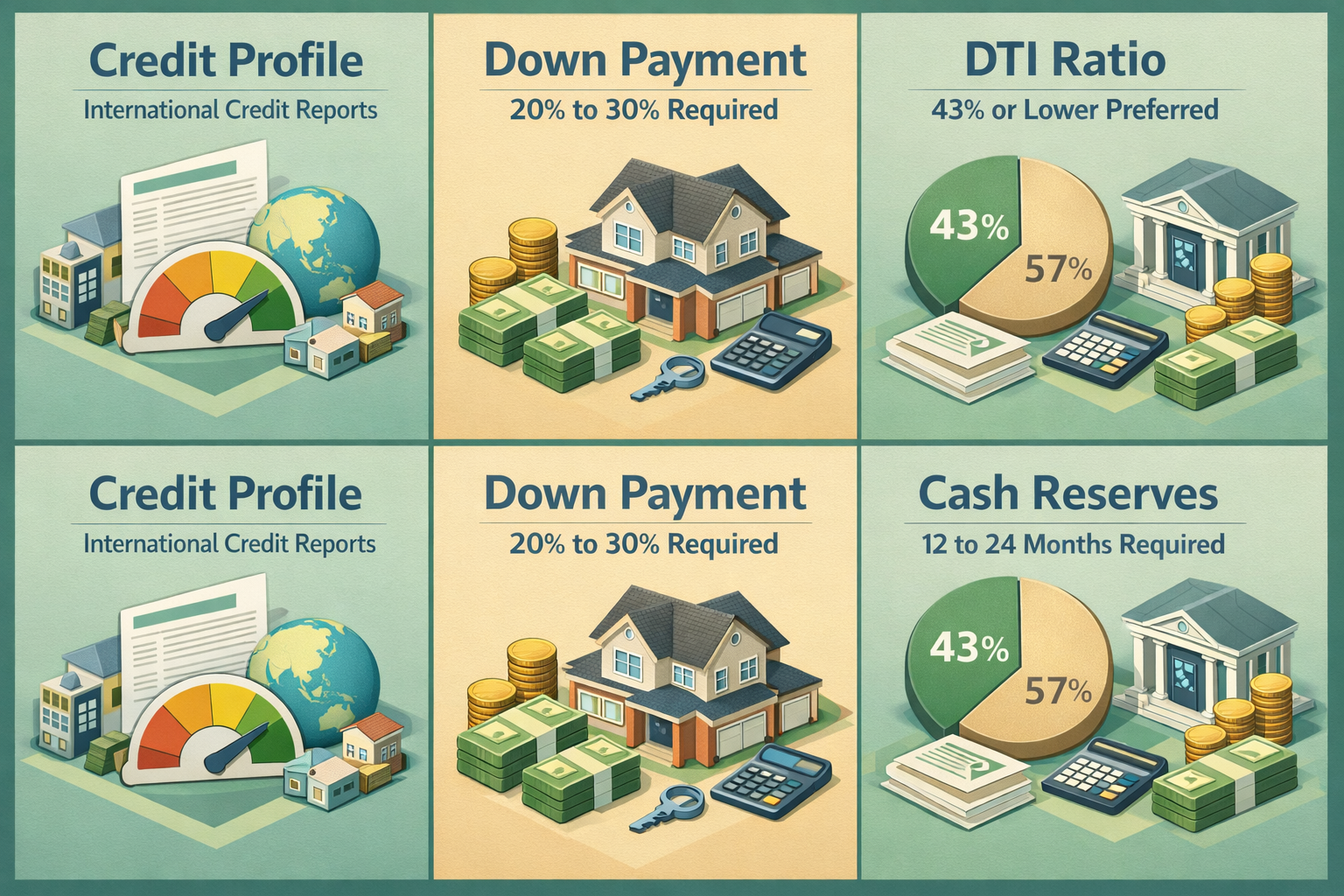 Core requirements for qualifying for a jumbo loan with foreign income include credit profile, down payment, DTI ratio, and cash reserves.