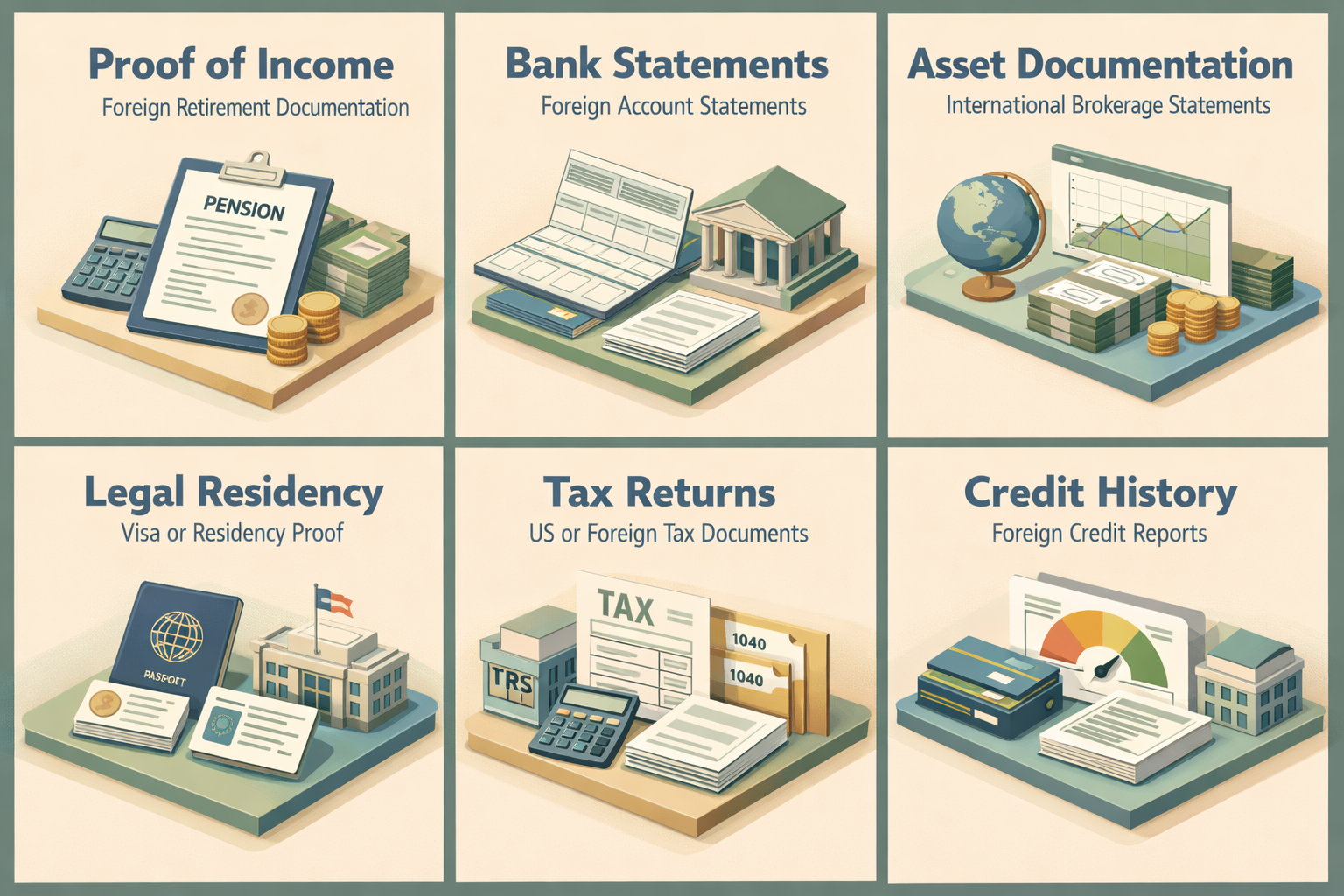 Infographic showing documentation needed for jumbo loan approval including income proof, bank statements, and credit history.