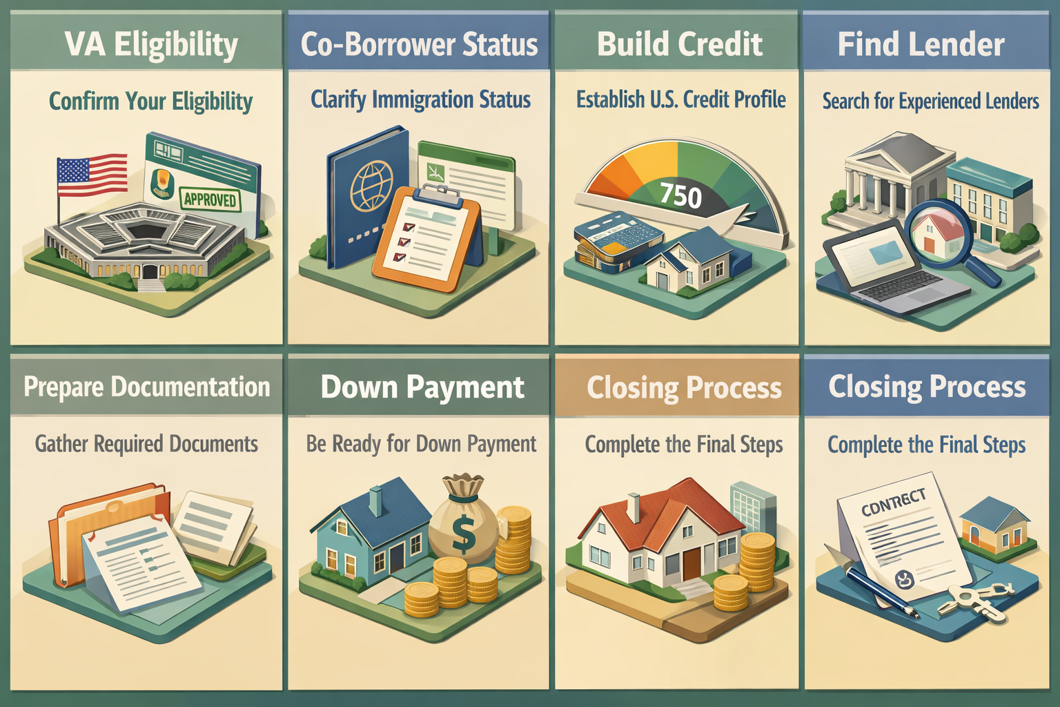 Step-by-step approach to qualify for a VA loan with a foreign national co-borrower, including eligibility and documentation steps.