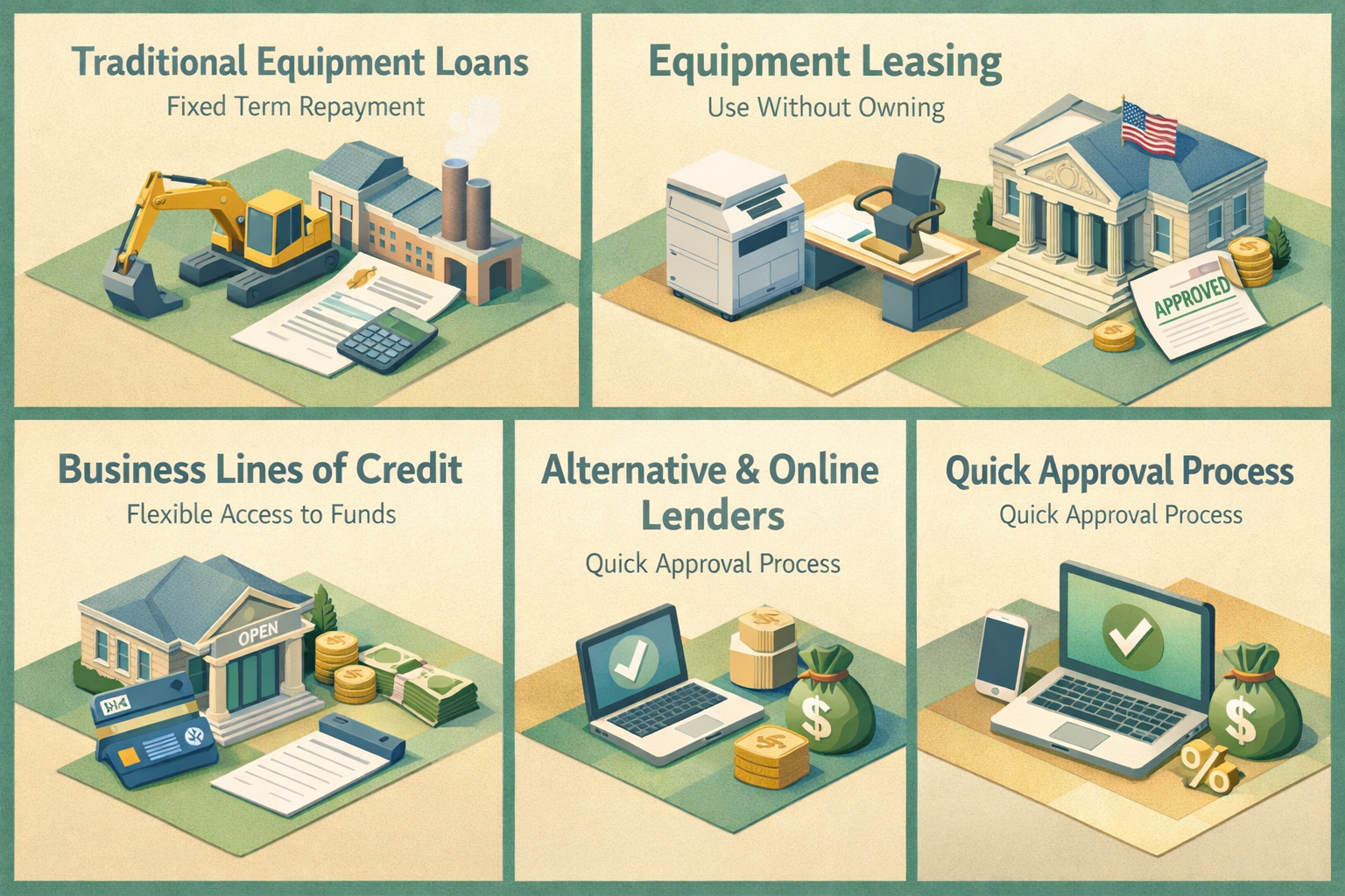 Infographic comparing loan options for mobile car wash equipment including traditional loans, leasing, SBA loans, and more.