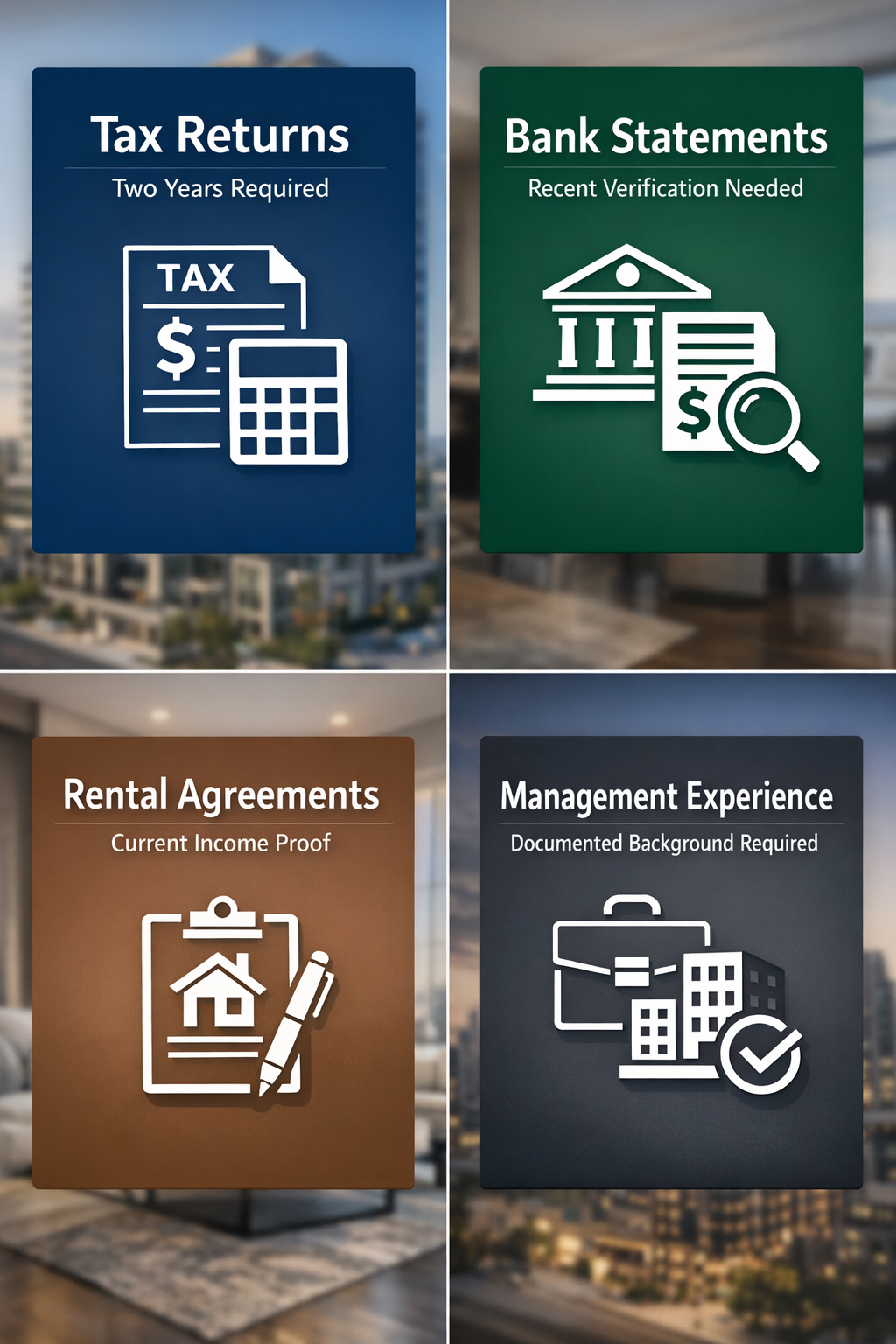 Key documentation requirements for investment property pre-approval including tax returns, bank statements, rental agreements, and management experience.