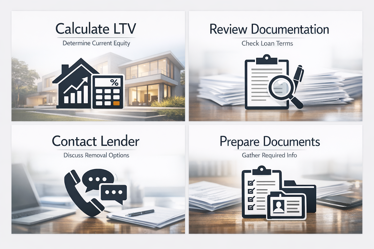 Step-by-step PMI removal process for investors including LTV calculation, documentation review, lender contact, and document preparation.