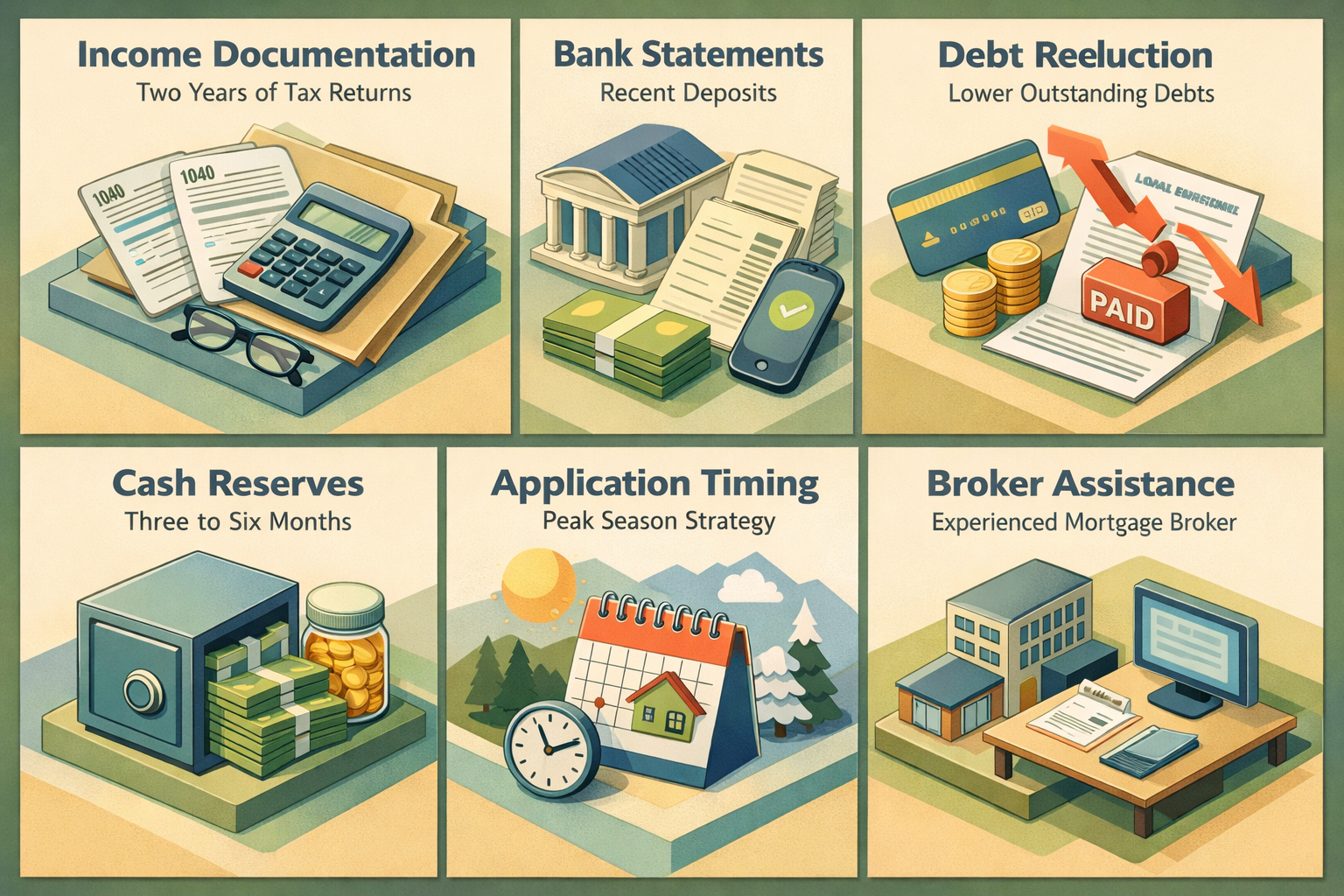 Infographic showing steps to strengthen refinance applications for seasonal income borrowers, including documentation and strategies.
