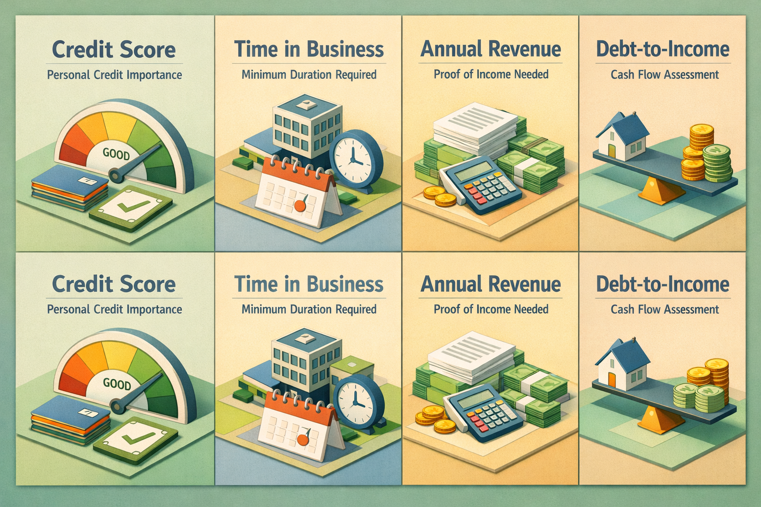 Infographic showing requirements for a business line of credit for freelance beekeepers including credit score, time in business, annual revenue, and debt-to-income ratio.