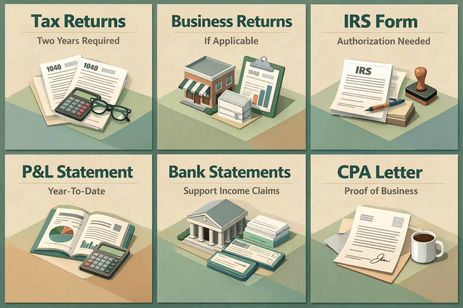 Infographic showing required documents for a conventional mortgage co-signer including tax returns and bank statements.