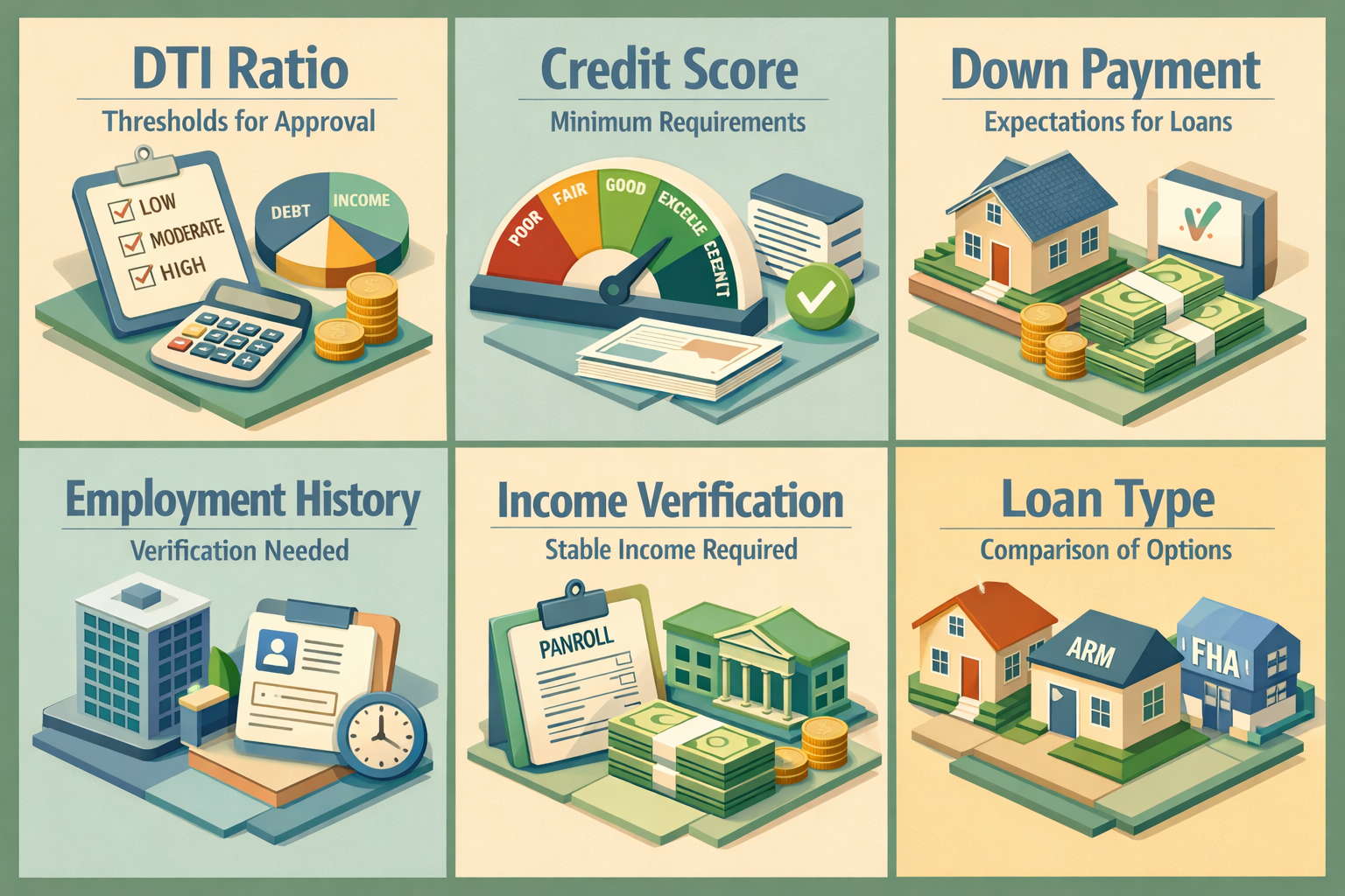 Infographic showing core requirements for conventional loans with significant student loan deferment including DTI, credit score, and down payment expectations.