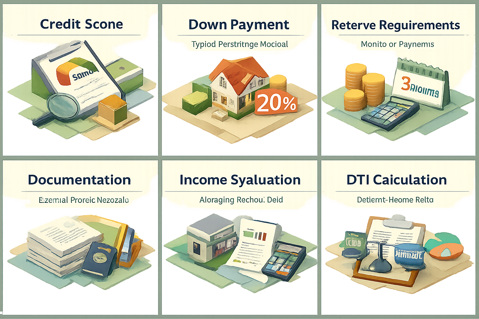 Infographic detailing credit score, down payment, reserve requirements, documentation, income evaluation, and DTI calculation for jumbo loans.
