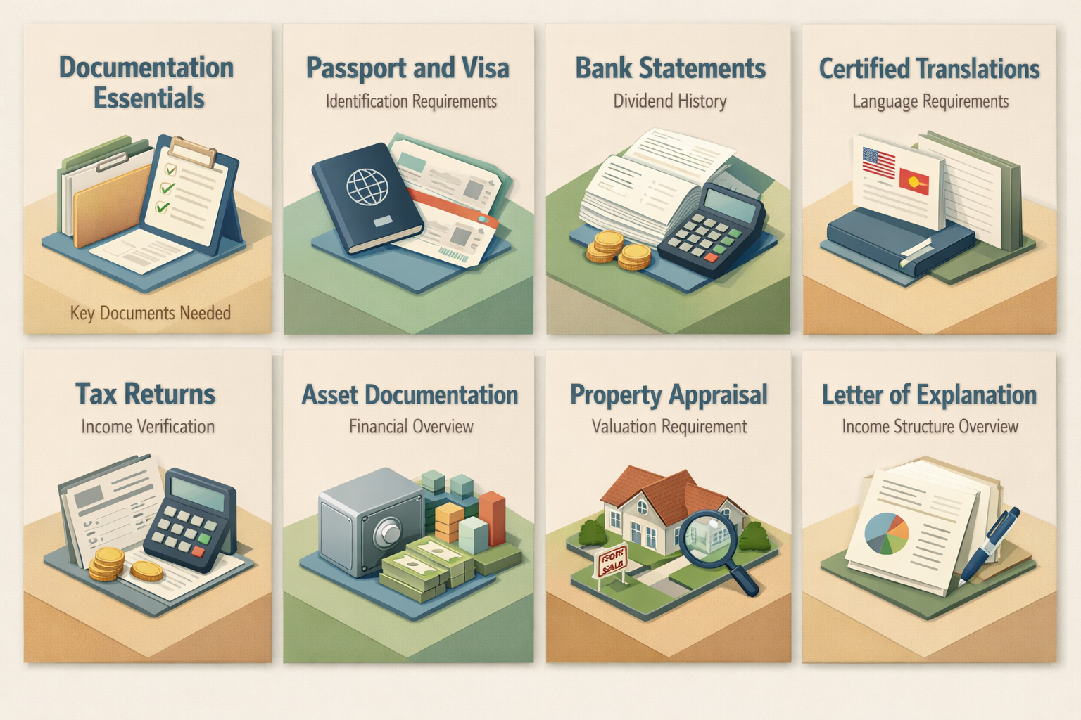Infographic detailing documentation essentials for jumbo loans with foreign dividend income, including key documents and requirements.