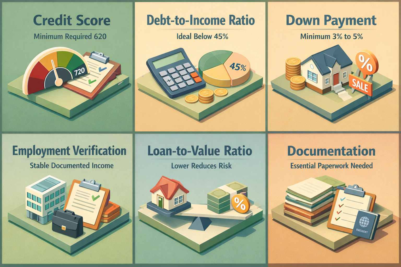 Infographic detailing conventional loan eligibility requirements including credit score, DTI, down payment, and documentation needed.