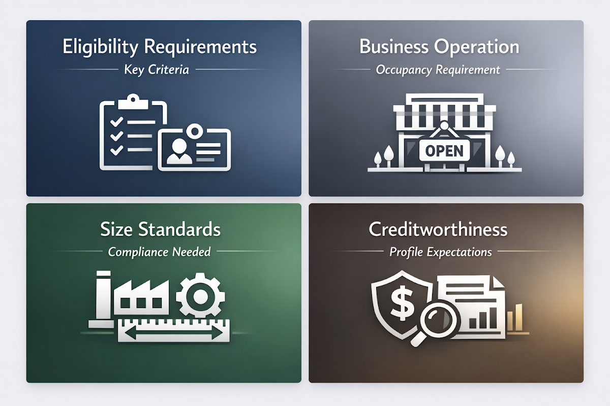 Visual breakdown of SBA loan eligibility requirements for real estate investors, including key criteria and compliance needs.