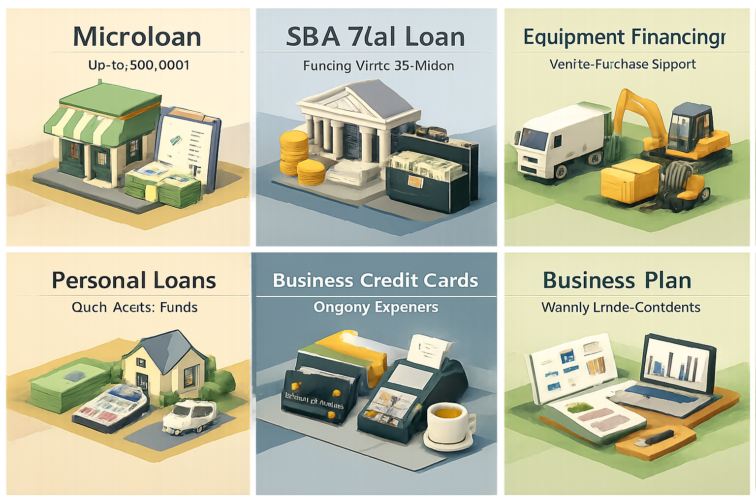 Infographic detailing various startup loan options for mobile dog grooming including microloans, SBA loans, and equipment financing.