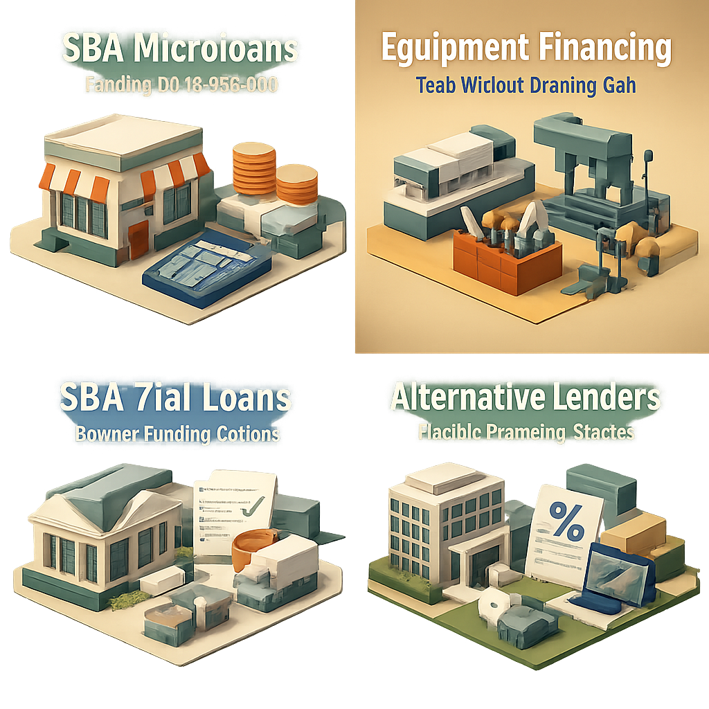 Infographic on financing options for mobile taxidermy including SBA Microloans, Equipment Financing, SBA 7(a) Loans, and Alternative Lenders.