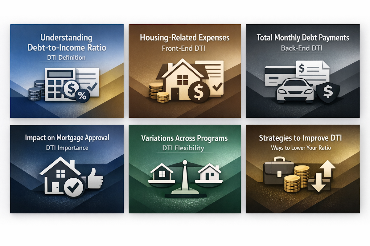 Infographic explaining Debt-to-Income Ratio, its types, importance, flexibility, and strategies to improve.