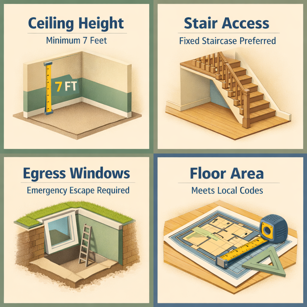 FHA requirements for tiny homes with loft bedrooms including ceiling height, stair access, egress windows, and floor area compliance.