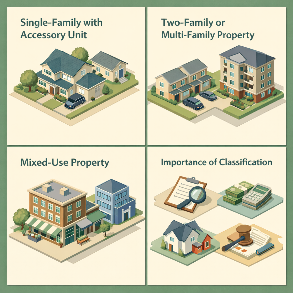 Infographic showing property classifications for HELOCs including single-family, multi-family, mixed-use, and their importance.