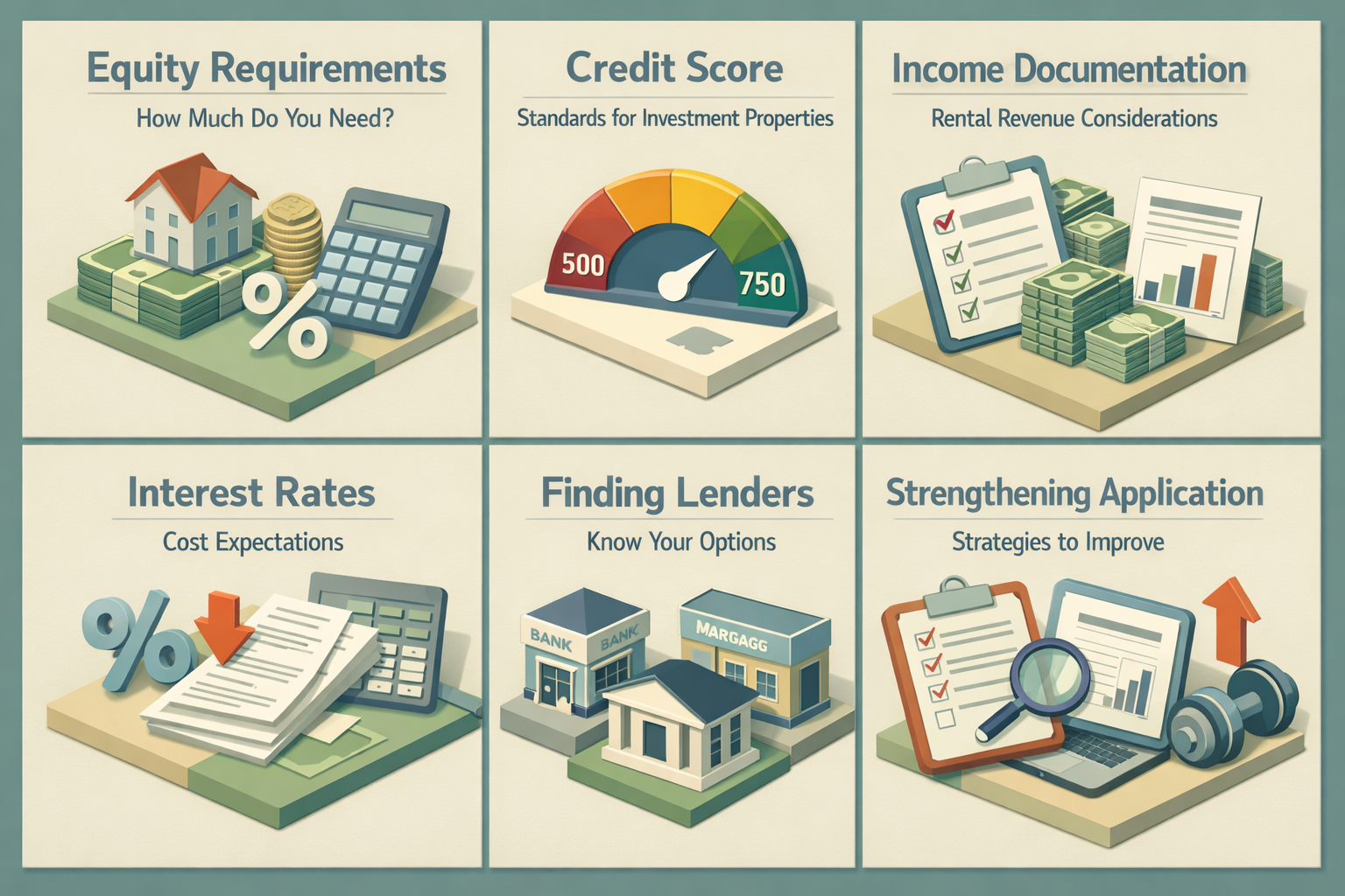 Infographic illustrating HELOC requirements including equity, credit score, income documentation, interest rates, lender options, and application strategies.