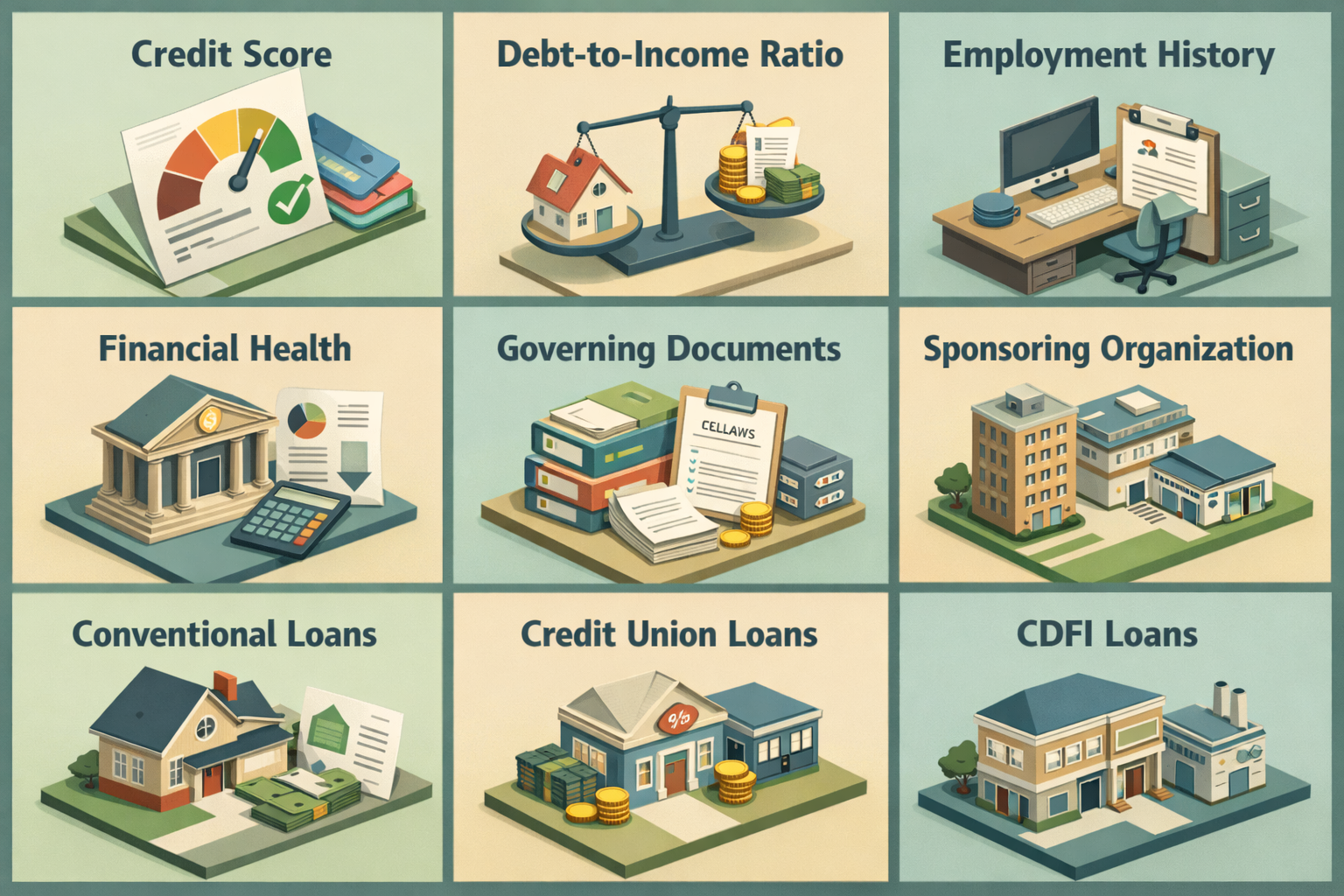 Infographic on shared equity co-op mortgage requirements including borrower qualifications and loan programs available.