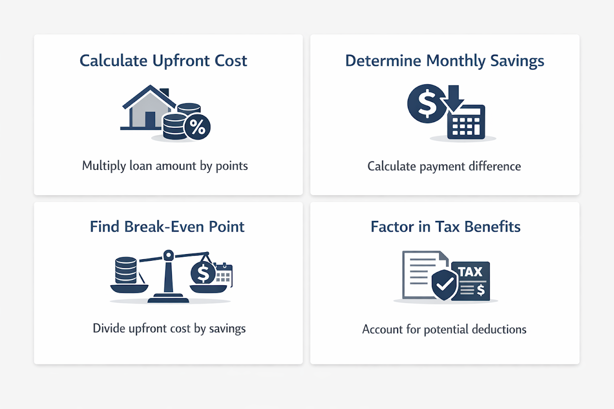 Step-by-step process for calculating mortgage points costs and break-even timeline for real estate investors.