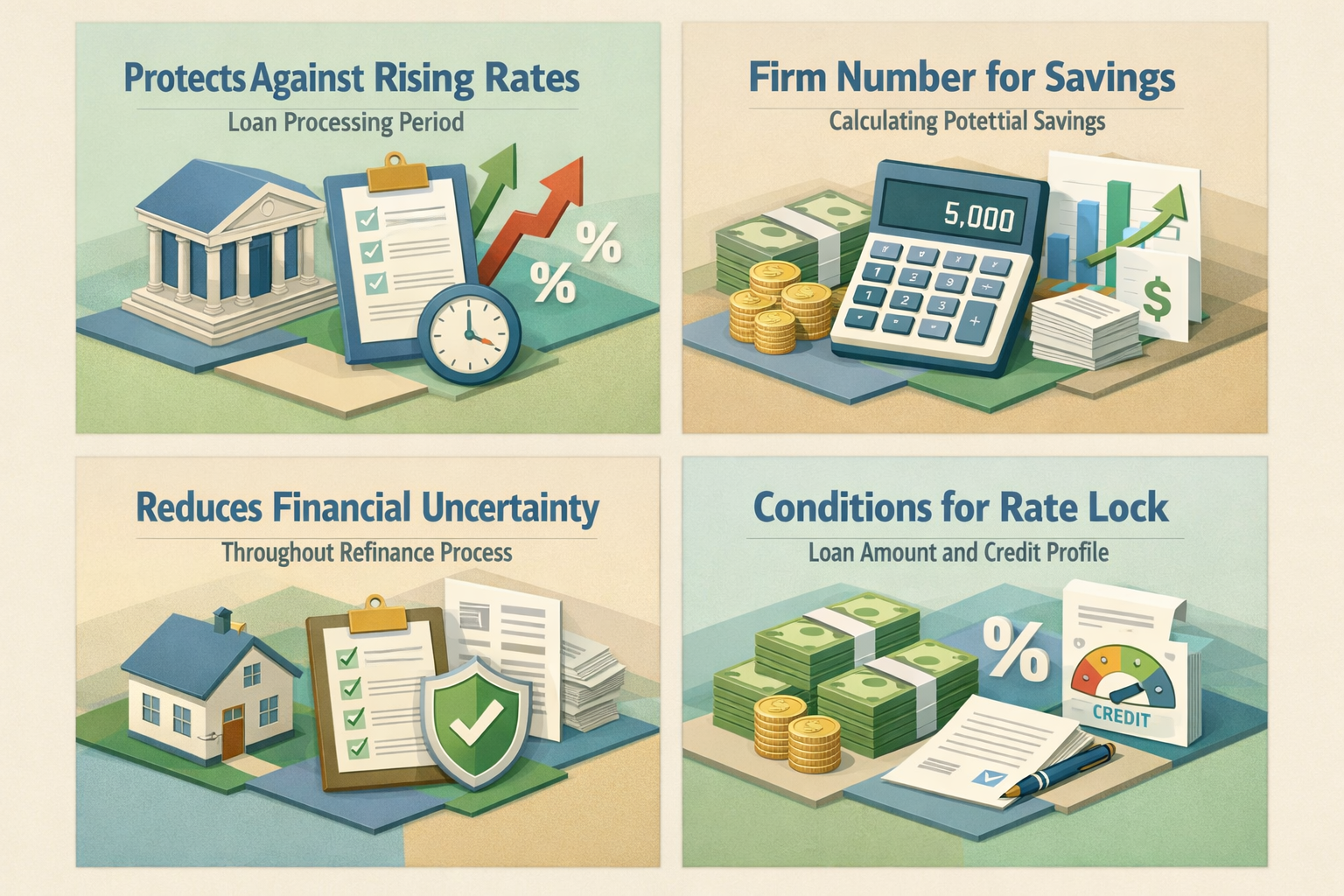 Infographic illustrating mortgage rate lock benefits including protection against rising rates and financial certainty.