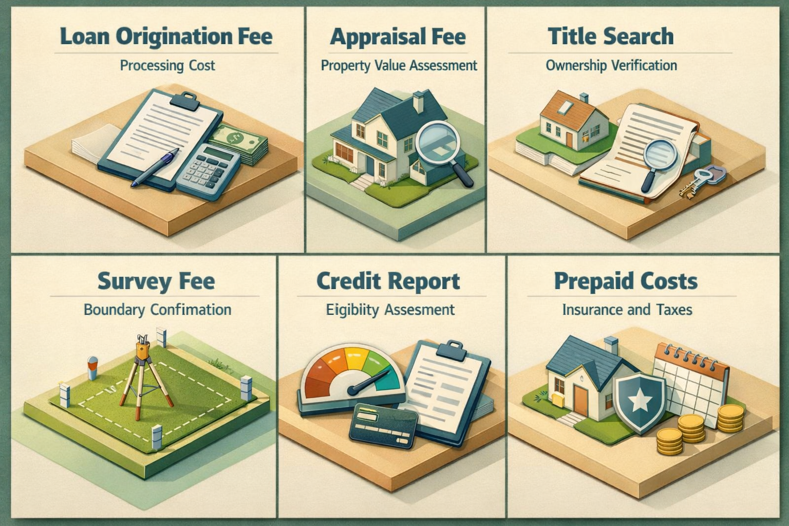 Infographic detailing standard USDA loan closing costs including loan origination fee, appraisal fee, title search, and more.