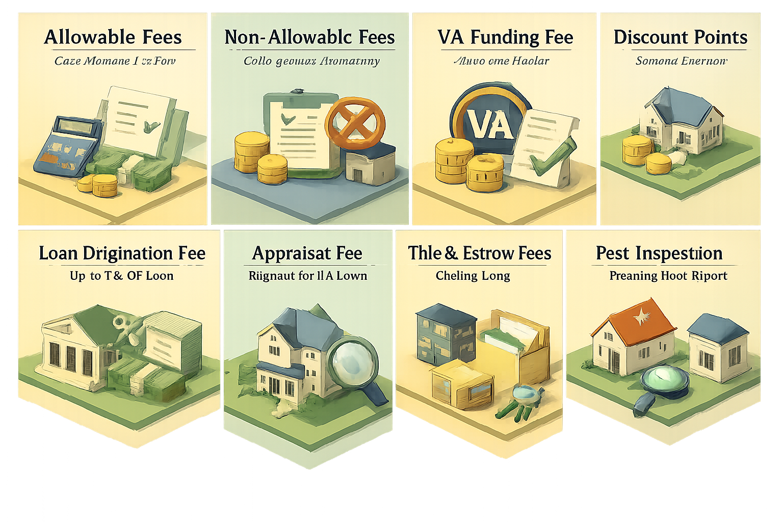Infographic detailing allowable and non-allowable fees for VA loans, including funding fee and origination fee.