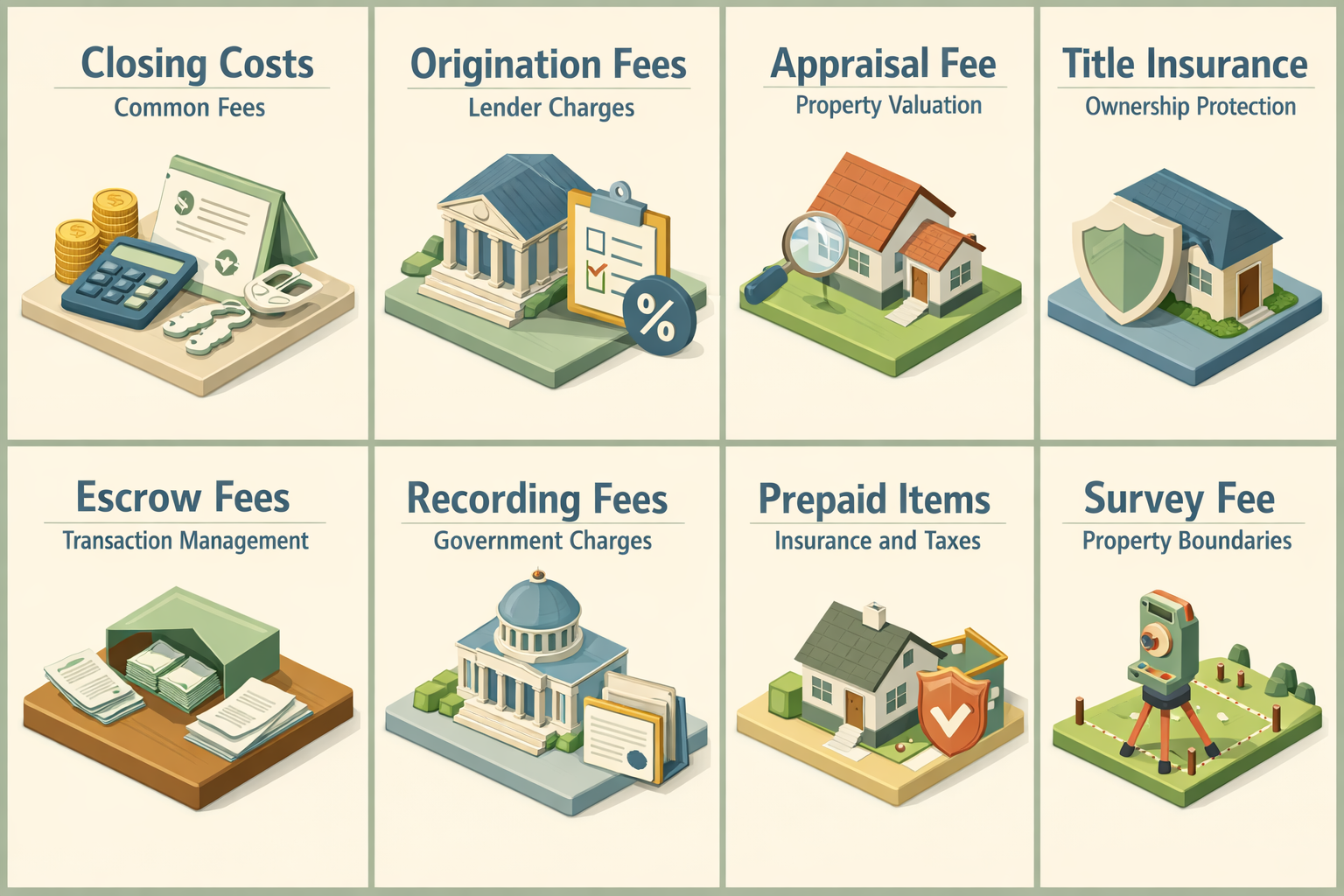 Infographic detailing closing costs for a conventional loan on a duplex with owner financing, highlighting common fees and charges.