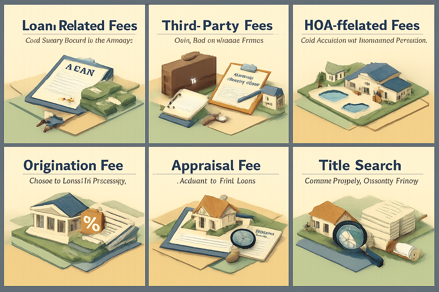 Infographic detailing FHA condo closing costs, including loan-related fees, third-party fees, and HOA-related fees.