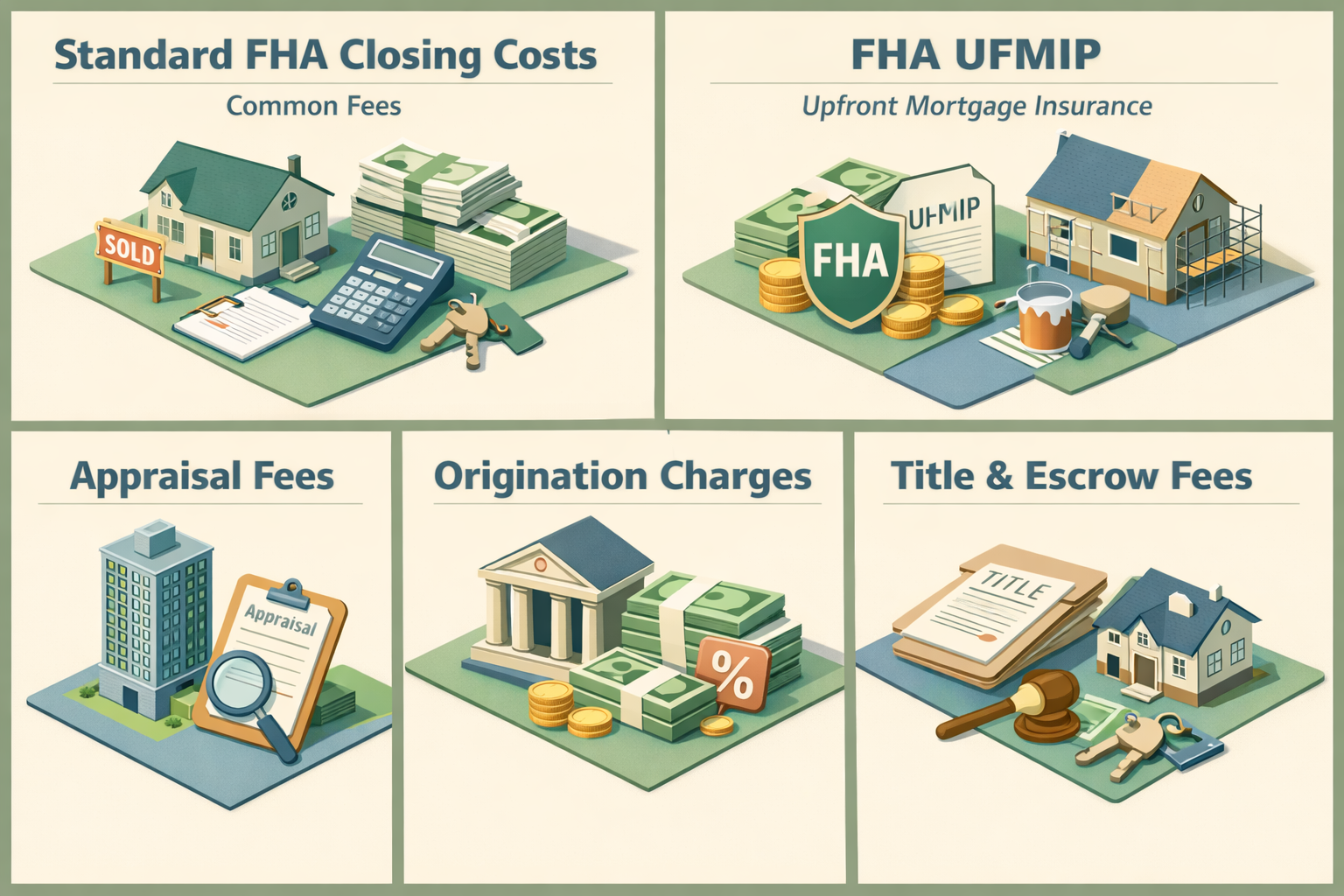 Infographic showing standard FHA closing costs, UFMIP, and renovation costs for FHA loans on fixer uppers.