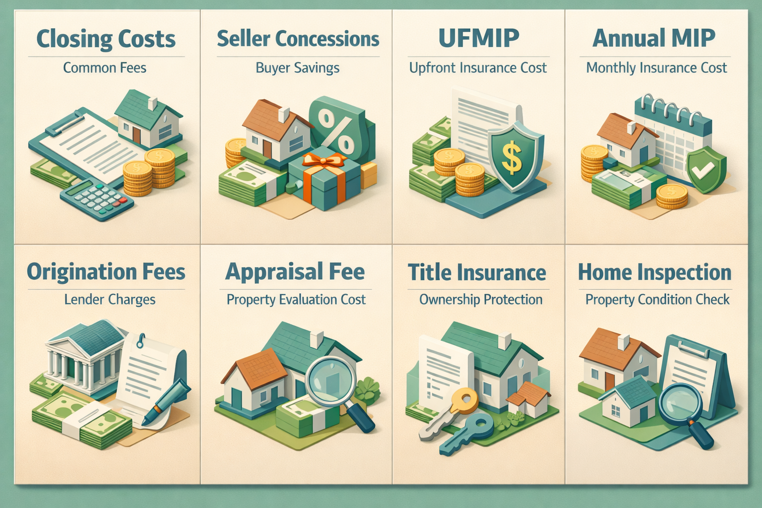 Infographic showing closing costs for FHA loans on modular homes, including fees and insurance costs.
