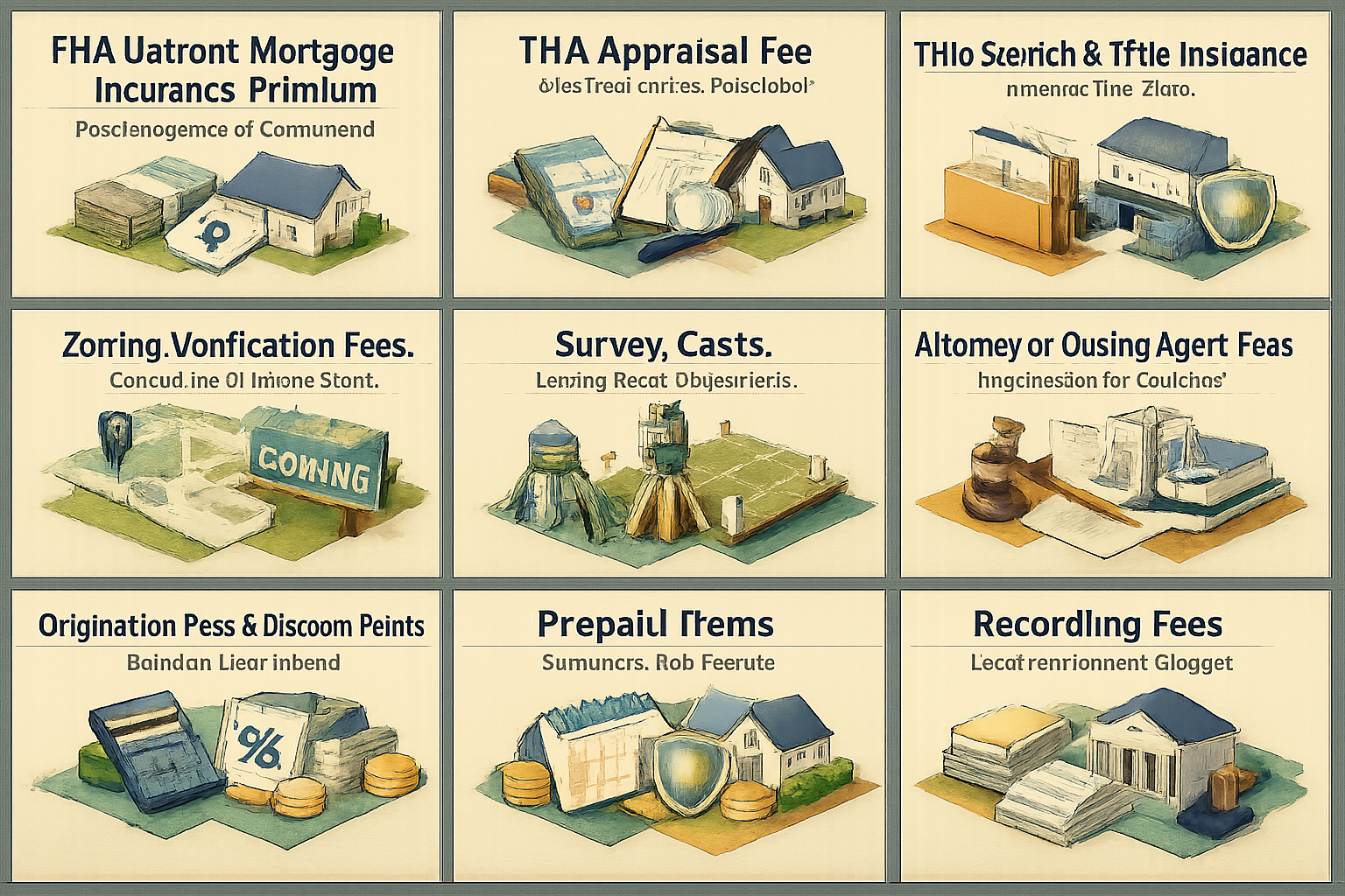 Infographic detailing common closing costs for FHA loans on duplexes with mixed-use zoning, including various fees and requirements.