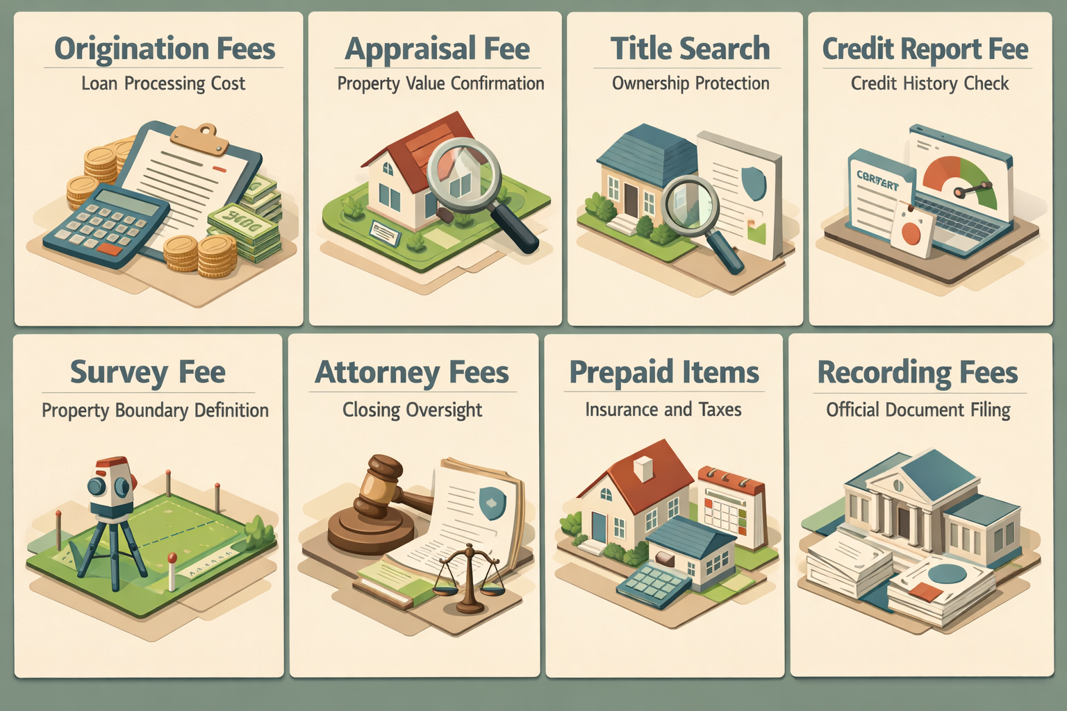 Infographic detailing common USDA loan closing costs including origination fees, appraisal fees, and more.
